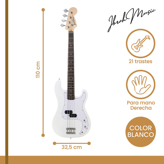 Bajo Eléctrico Ibrah 4 Cuerdas + Amplificador 20W + Acces Blanco