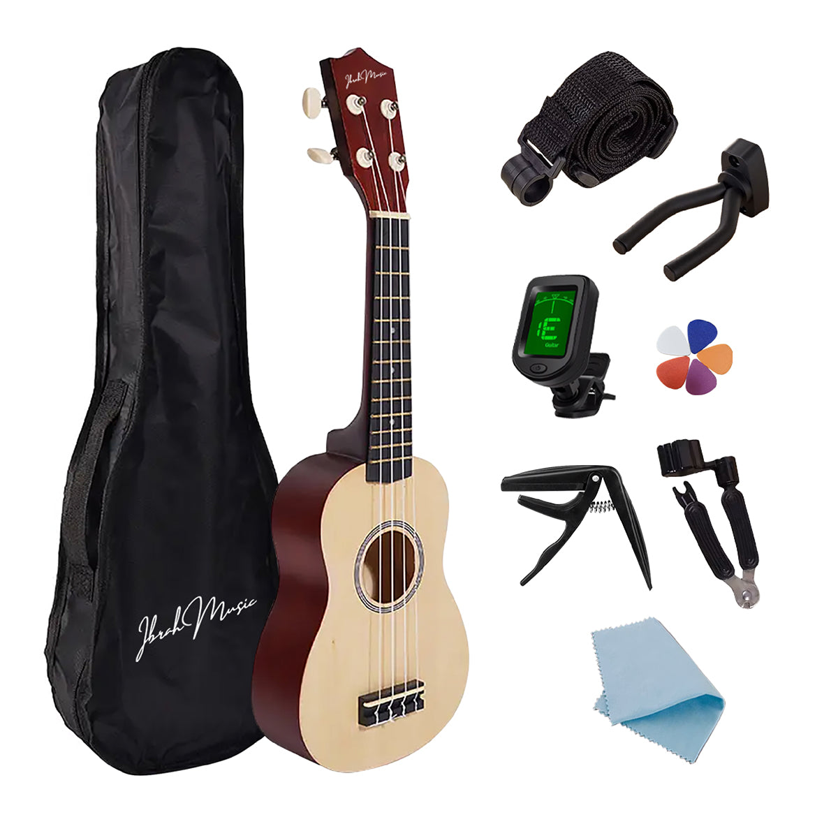 Ukelele Soprano Concierto Ibrah 21 Pulgadas + Accesorios Marron