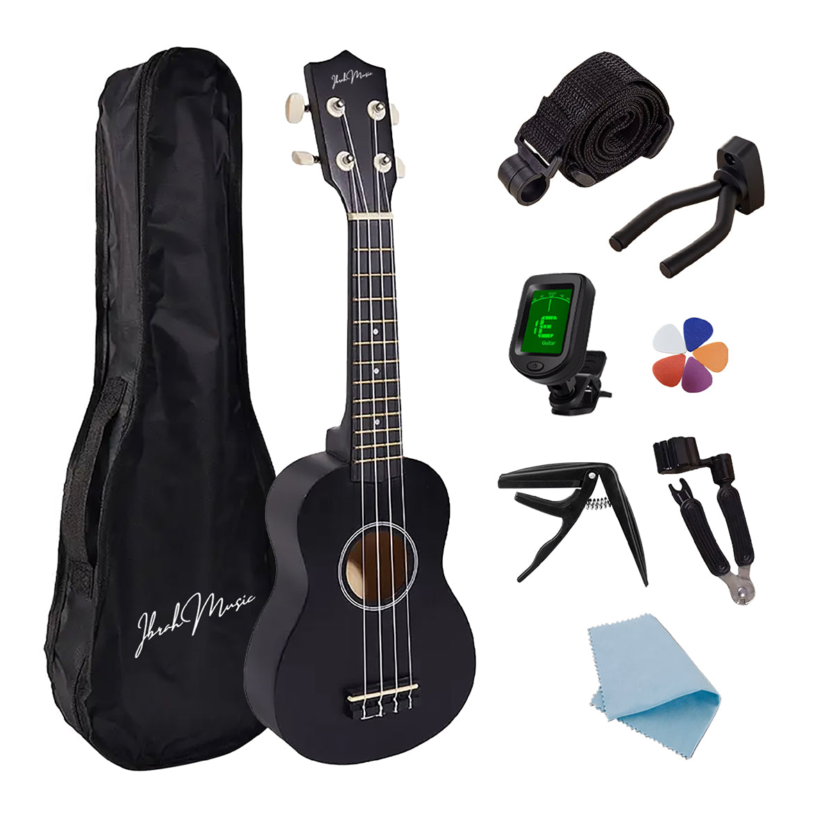 Ukelele Soprano 21” + Accesorios — Negro