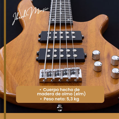 Bajo Eléctrico Ibrah HB 5 Cuerdas Madera + Amplificador PRA20W + Accesorios