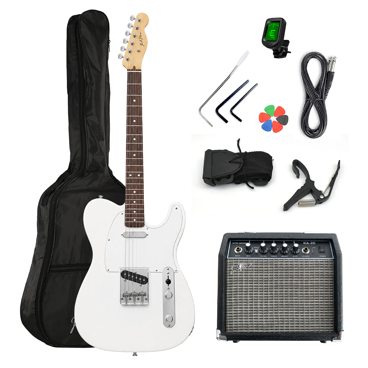 Guitarra Eléctrica Ibrah TC Style Blanca + Amplificador KA20W + Accesorios