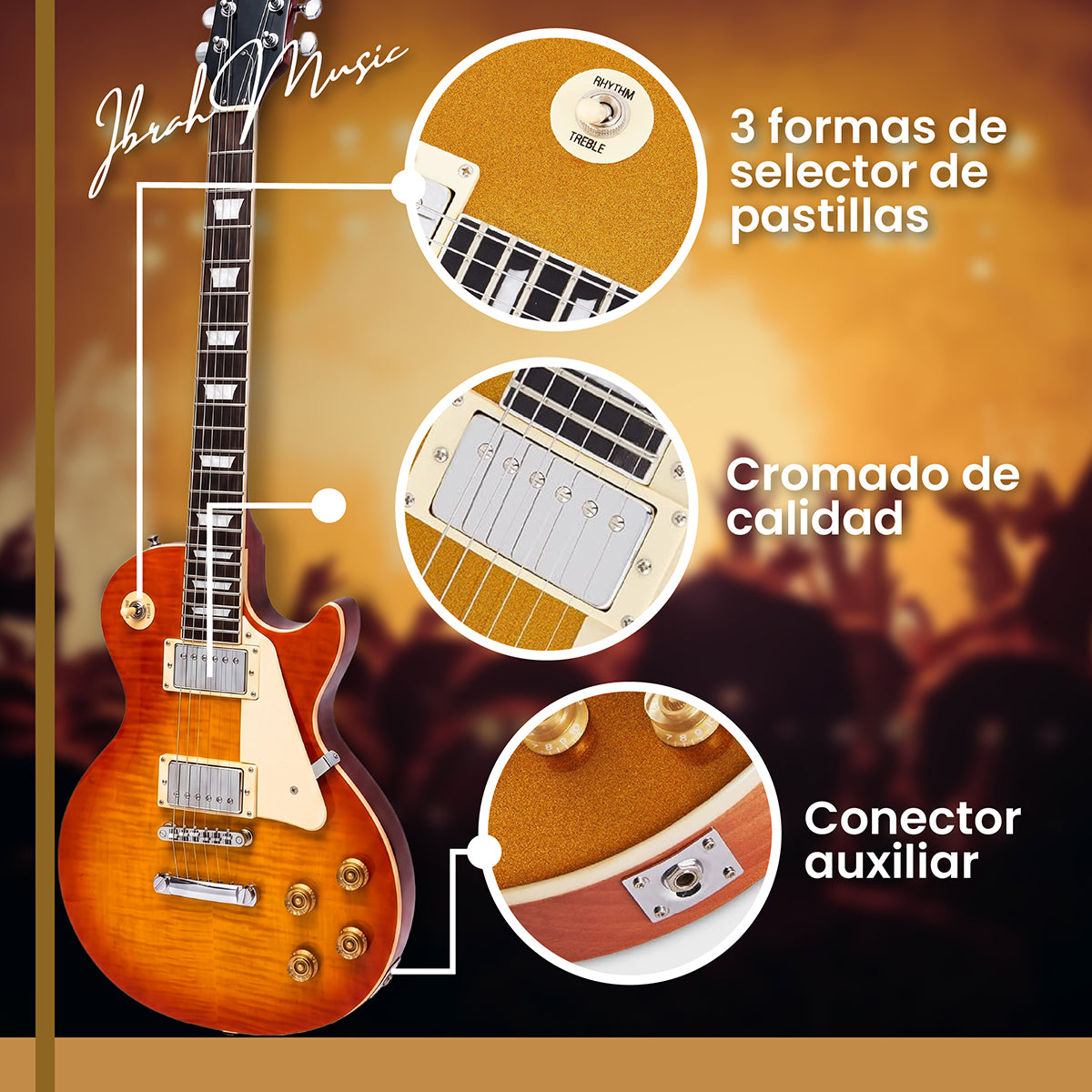 Guitarra Eléctrica Ibrah Les Paul Sunburst + Amplificador KA20W + Accesorios