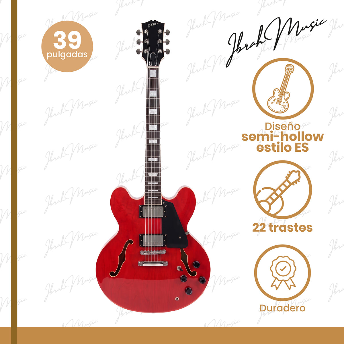 Guitarra Eléctrica Ibrah Semi-Hollow Roja + Amplificador KA20W + Accesorios