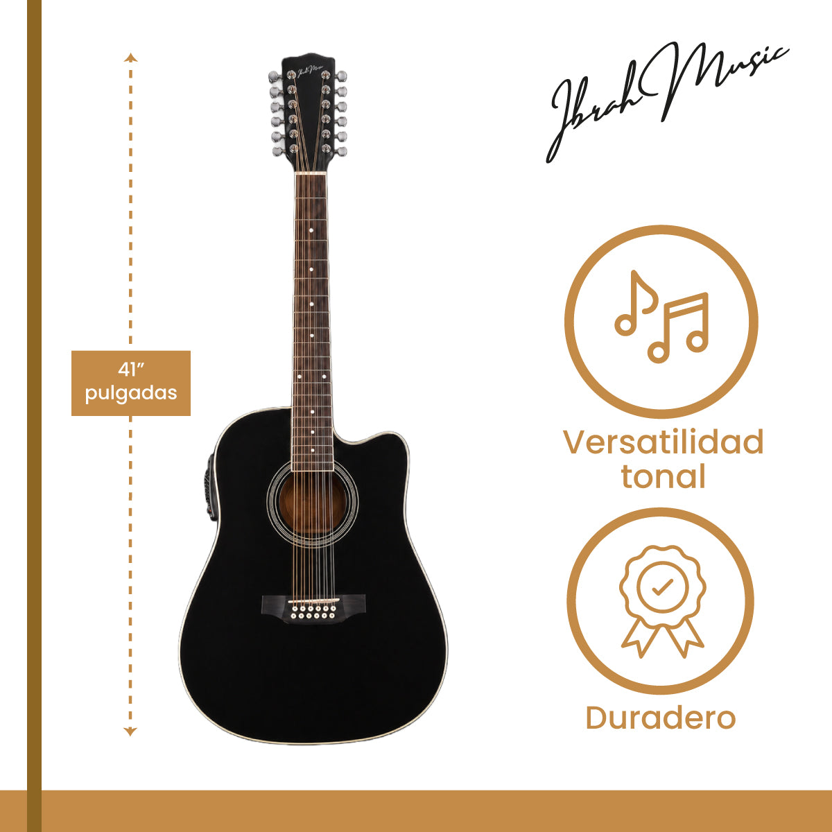 Guitarra Electroacustica De 12 Cuerdas Ibrah Music 41" Color Negra Con Funda De Transporte Y Pack Accesesorios - Default Title
