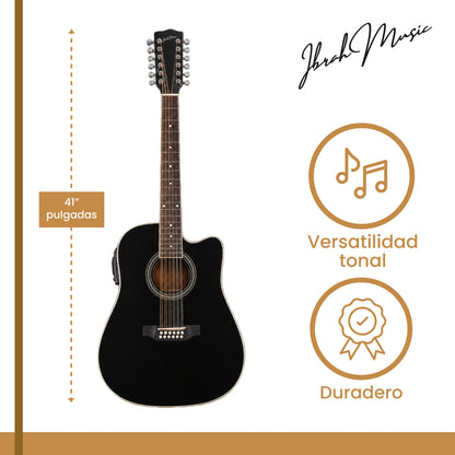 Guitarra Electroacustica De 12 Cuerdas Ibrah Music 41" Color Negra Con Funda De Transporte Y Pack Accesesorios - Default Title