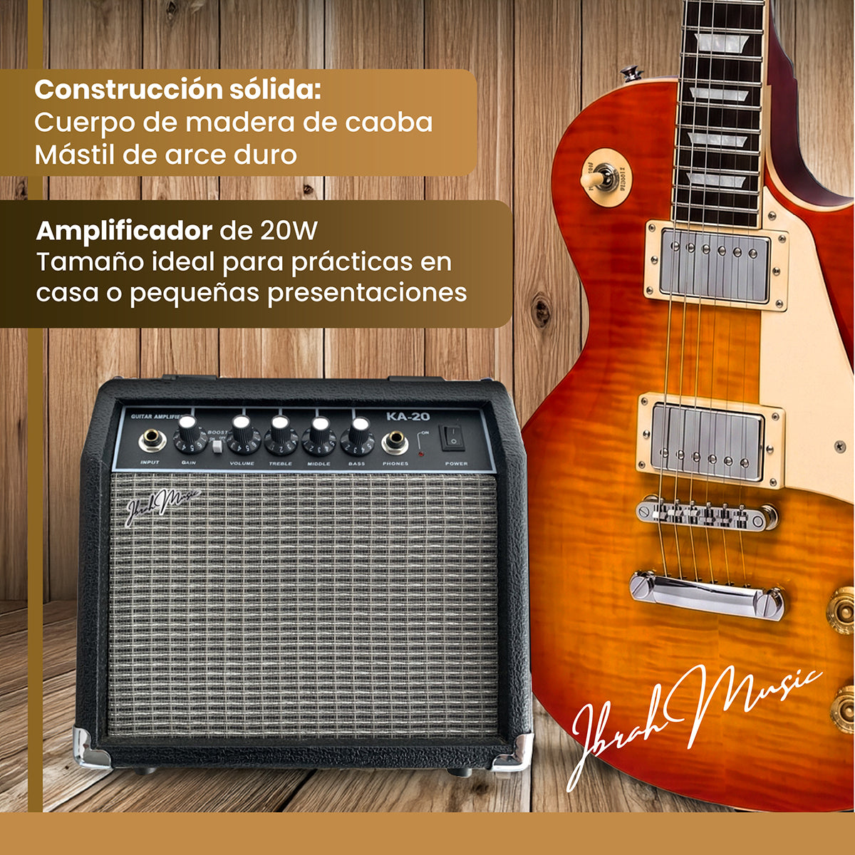 Guitarra Eléctrica Ibrah Les Paul Sunburst + Amplificador KA20W + Accesorios