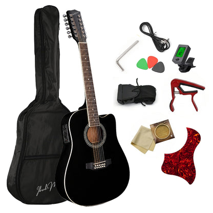 Guitarra Electroacustica De 12 Cuerdas Ibrah Music 41" Color Negra Con Funda De Transporte Y Pack Accesesorios - Default Title