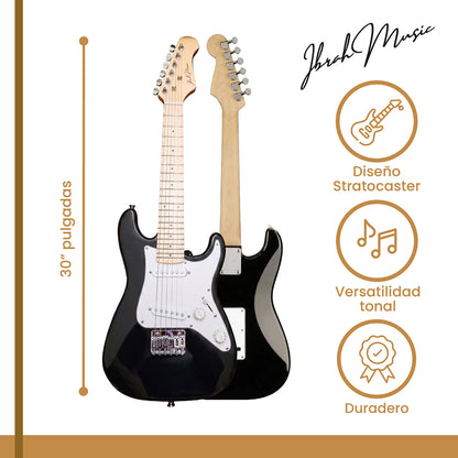 Guitarra Eléctrica Niño 30 pulgadas Negro Blanco + accesorios