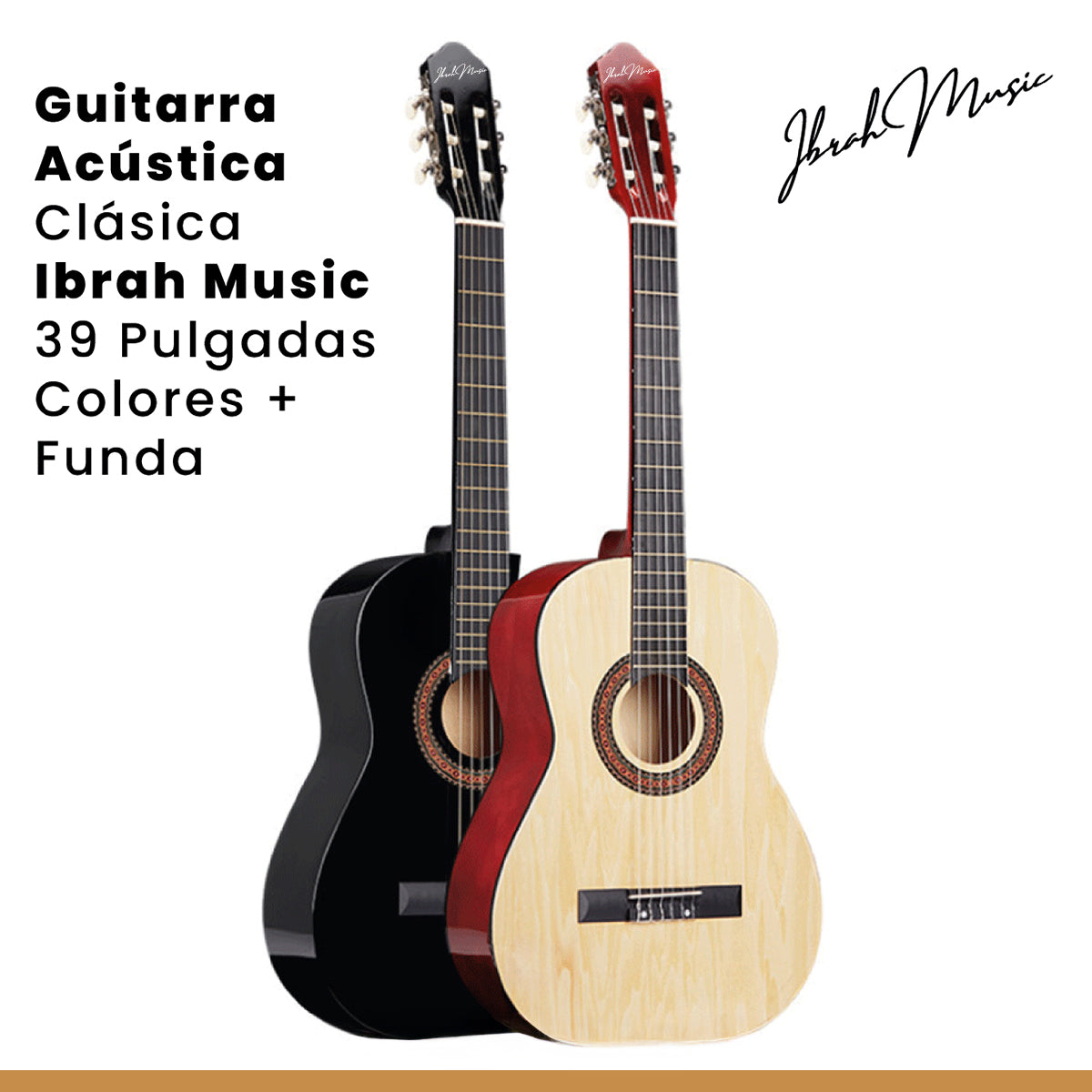 Guitarra Acústica Clásica Ibrah 39 Pulgadas Colores + Funda