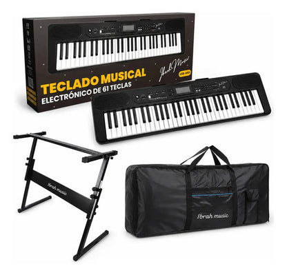 Pack Teclado MIDI 61 Teclas Sunstein + Funda + Atril Negro