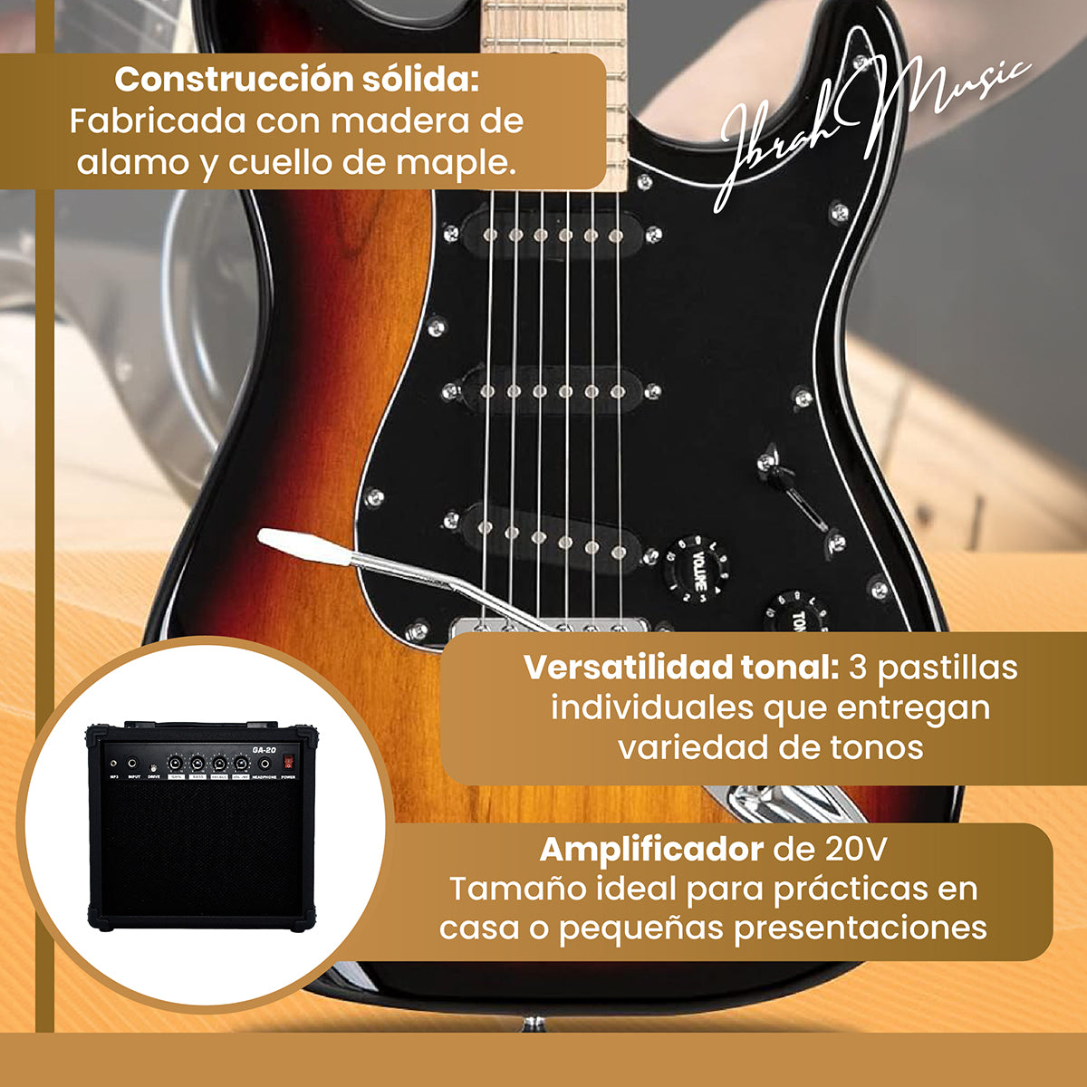 Guitarra Eléctrica Stratocaster + Amplificador Pack Café