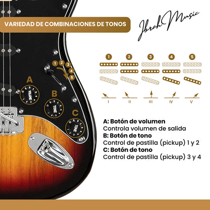 Guitarra Eléctrica Stratocaster + Amplificador Pack Café