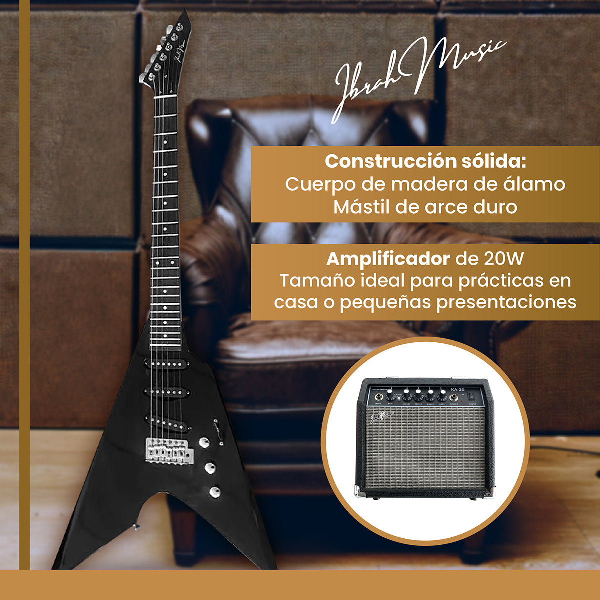 Guitarra Eléctrica Flying V 39” + Amplificador 20W Pack