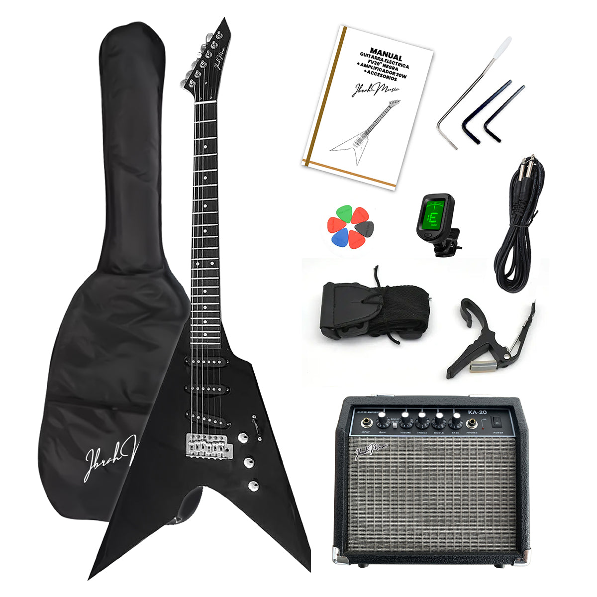 Guitarra Eléctrica Flying V 39” + Amplificador 20W Pack