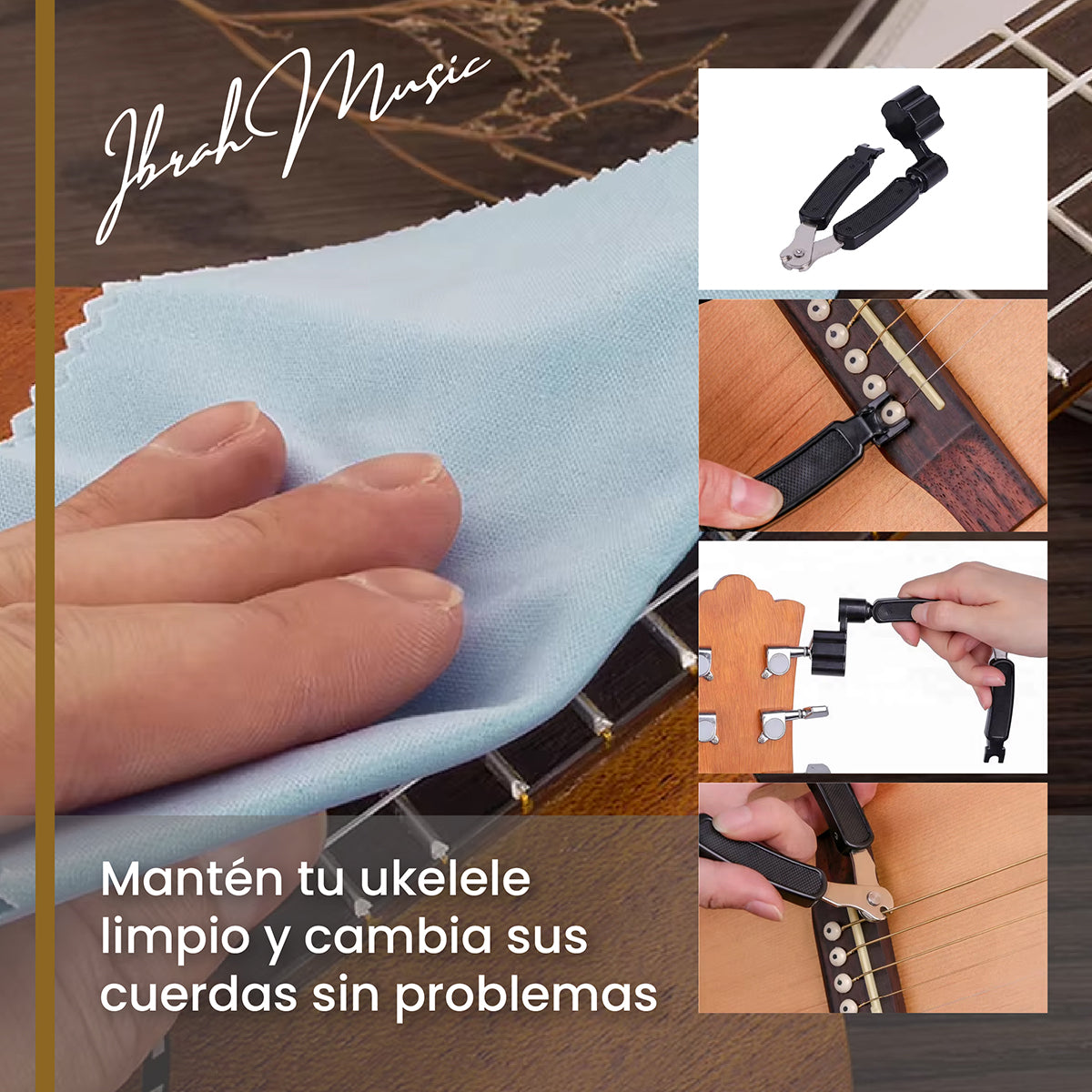 Ukelele Soprano Concierto Ibrah 21 Pulgadas + Accesorios Marron
