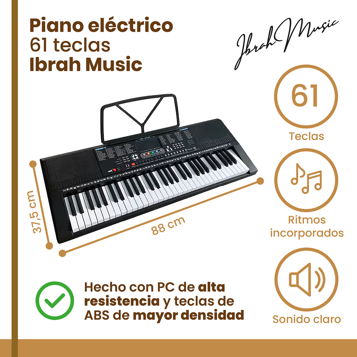Piano Eléctrico Ibrah IM-2800 61 Teclas Teclado Musical USB