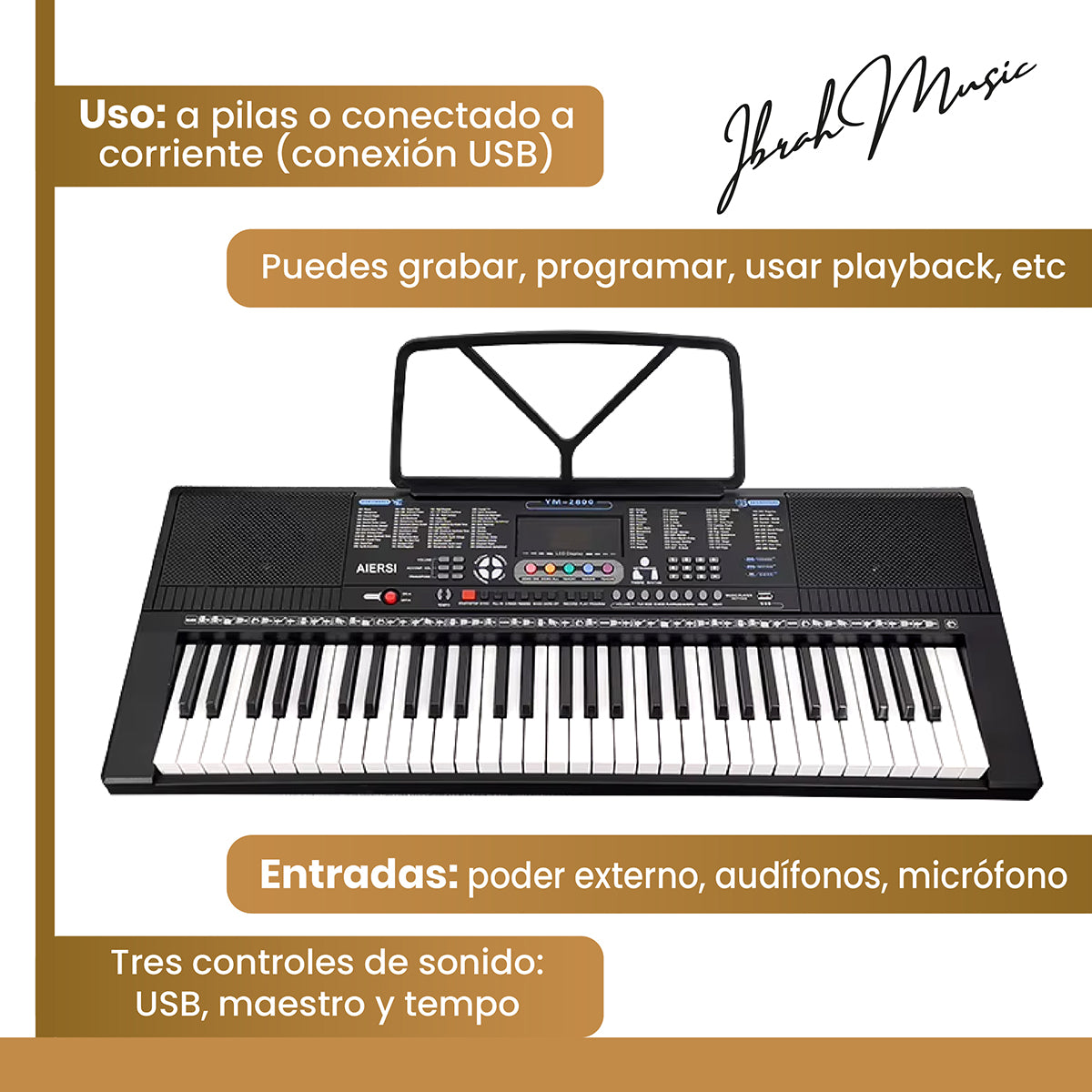 Piano Eléctrico Ibrah IM-2800 61 Teclas Teclado Musical USB