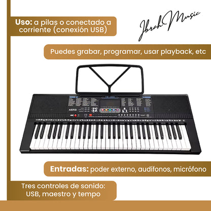 Piano Eléctrico Ibrah IM-2800 61 Teclas Teclado Musical USB