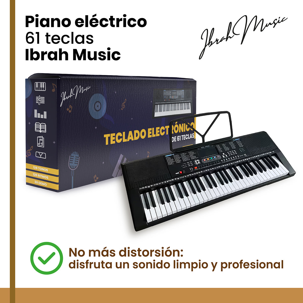 Piano Eléctrico Ibrah IM-2800 61 Teclas Teclado Musical USB