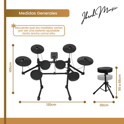 Bateria Electrica Profesional MIDI Ibrah Music 14 Piezas