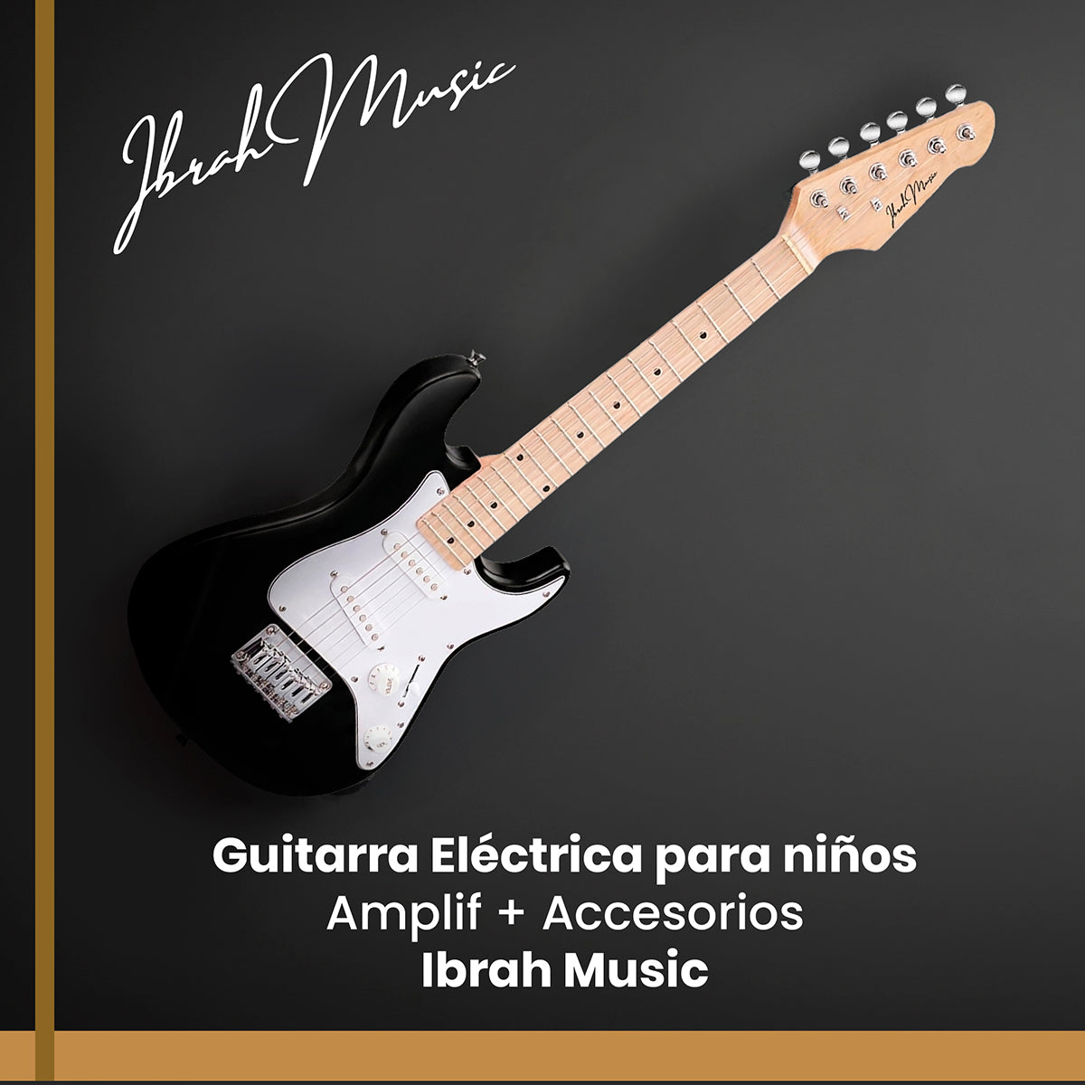Guitarra Eléctrica Niño 30 pulgadas Negro Blanco + accesorios