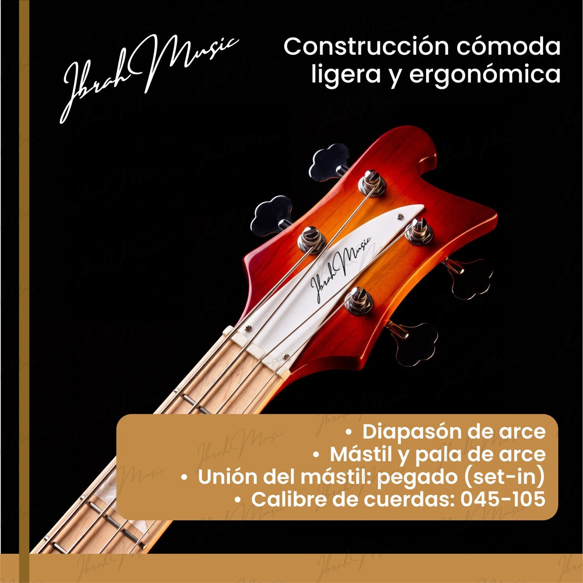 Bajo Eléctrico Ibrah RH 4 Cuerdas Sunburst + Amplificador PRA20W + Accesorios