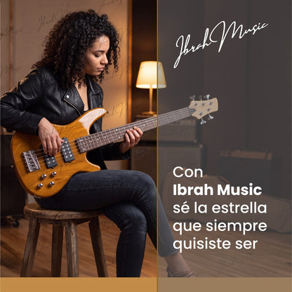 Bajo Eléctrico Ibrah HB 5 Cuerdas Madera + Amplificador PRA20W + Accesorios