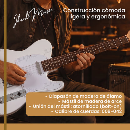 Guitarra Eléctrica Ibrah TC Style Blanca + Amplificador KA20W + Accesorios