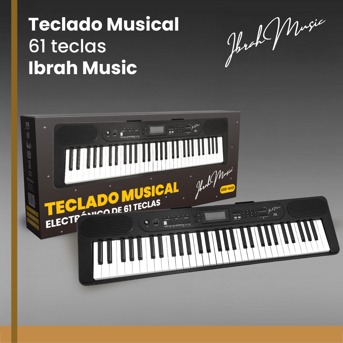 Teclado Musical 61 Teclas Ibrah Music Piano Con Midi Sustain