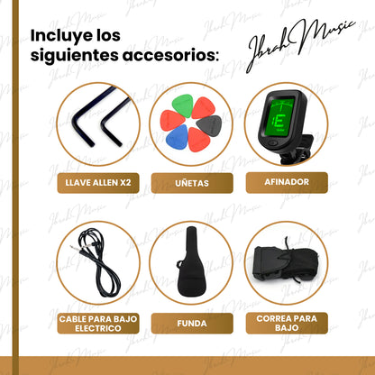 Bajo Eléctrico Ibrah HB 5 Cuerdas Madera + Amplificador PRA20W + Accesorios