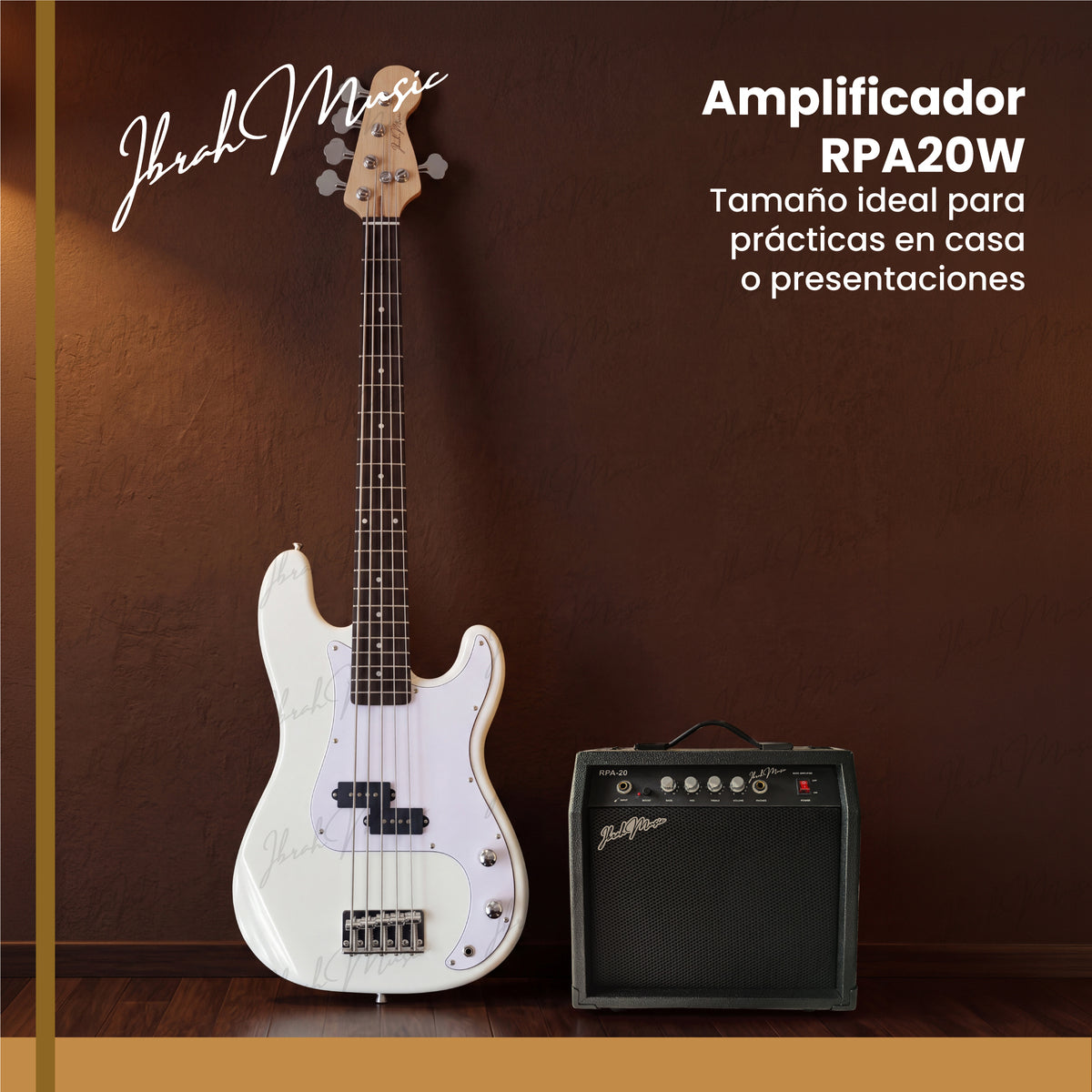 Bajo Eléctrico Ibrah P-Bass 5 Cuerdas Rojo + Amplificador PRA20W + Accesorios