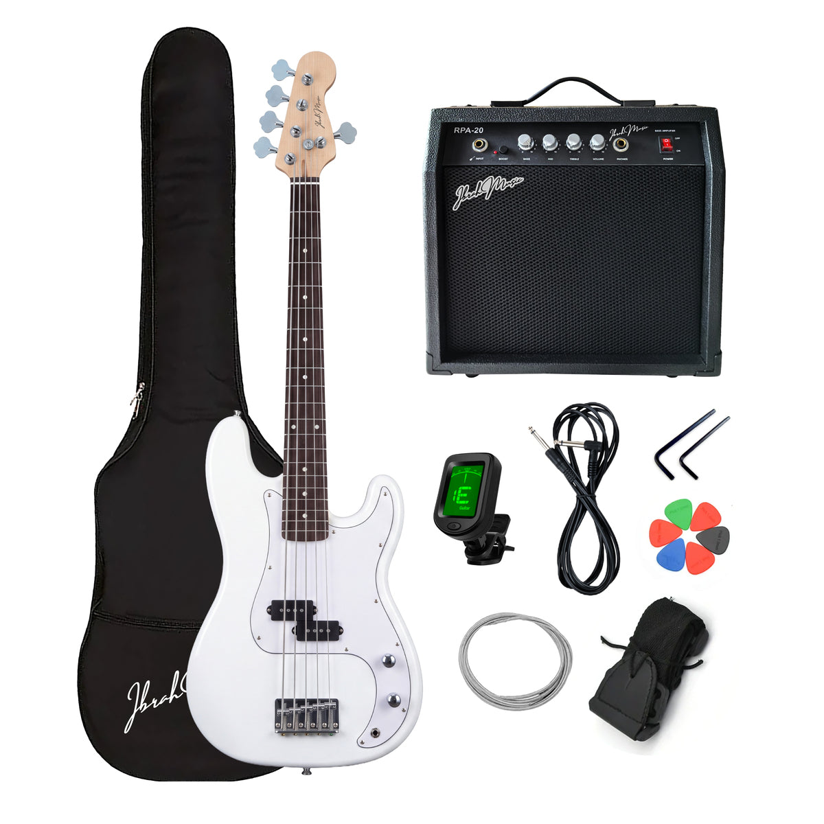 Bajo Eléctrico Ibrah P-Bass 5 Cuerdas Rojo + Amplificador PRA20W + Accesorios