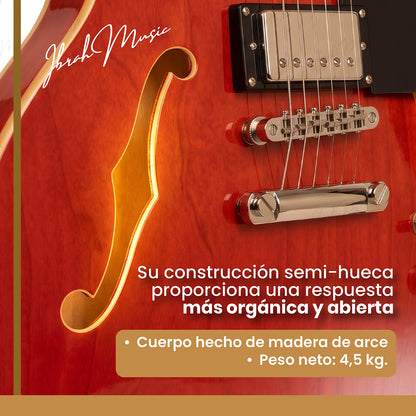 Guitarra Eléctrica Ibrah Semi-Hollow Roja + Amplificador KA20W + Accesorios