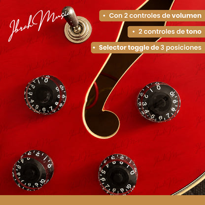 Guitarra Eléctrica Ibrah Semi-Hollow Roja + Amplificador KA20W + Accesorios
