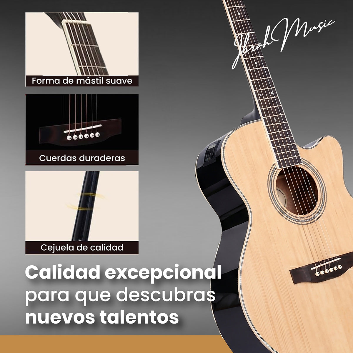 Guitarra Electroacústica 41" Café con EQ + Accesorios
