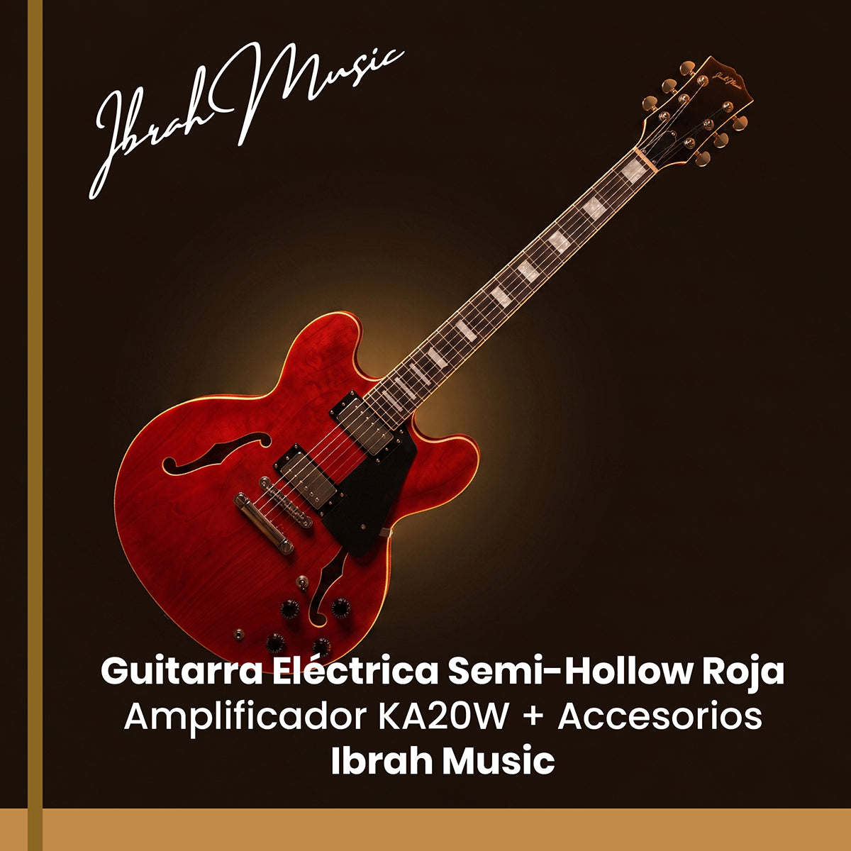 Guitarra Eléctrica Ibrah Semi-Hollow Roja + Amplificador KA20W + Accesorios