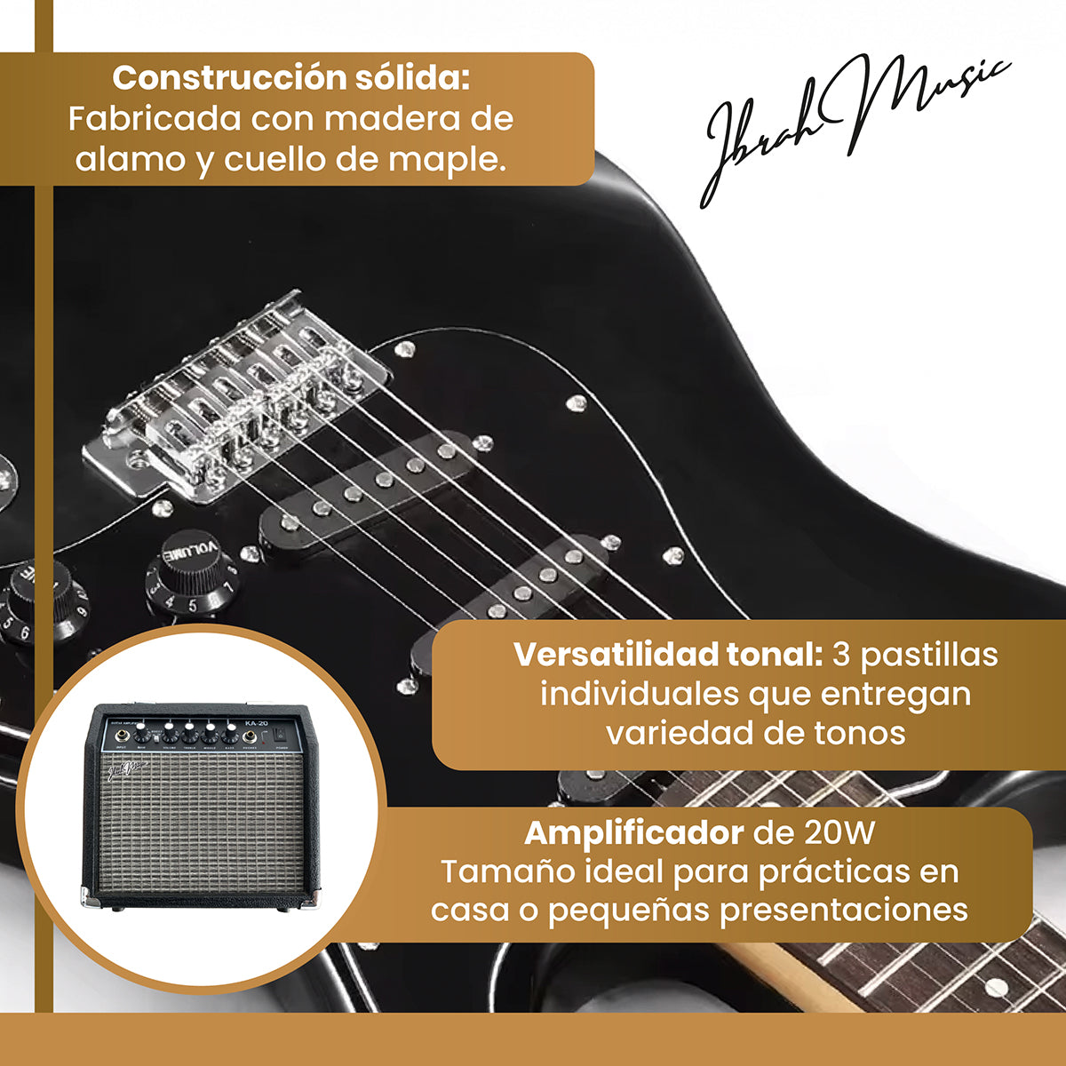 Guitarra Eléctrica Strato Ibrah + Amplif + Accesorios Negra