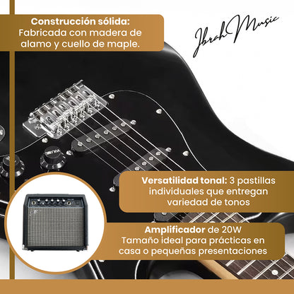 Guitarra Eléctrica Strato Ibrah + Amplif + Accesorios Negra