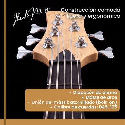 Bajo Eléctrico Ibrah HB 5 Cuerdas Madera + Amplificador PRA20W + Accesorios