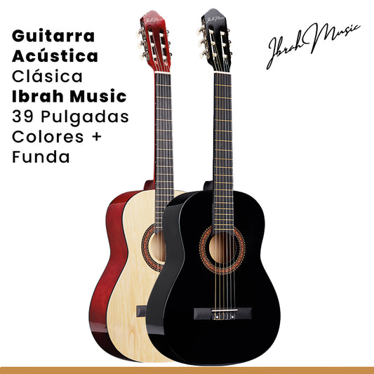 Guitarra Acústica Clásica Ibrah 39 Pulgadas Colores + Funda