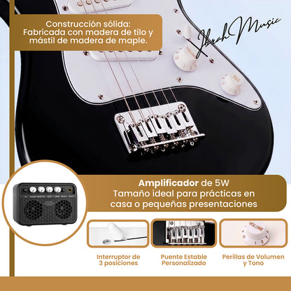 Guitarra Eléctrica Niño 30 pulgadas Negro Blanco + accesorios