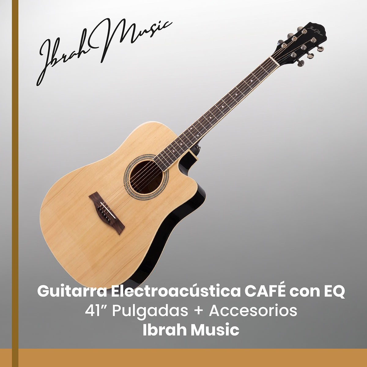 Guitarra Electroacústica 41" Café con EQ + Accesorios