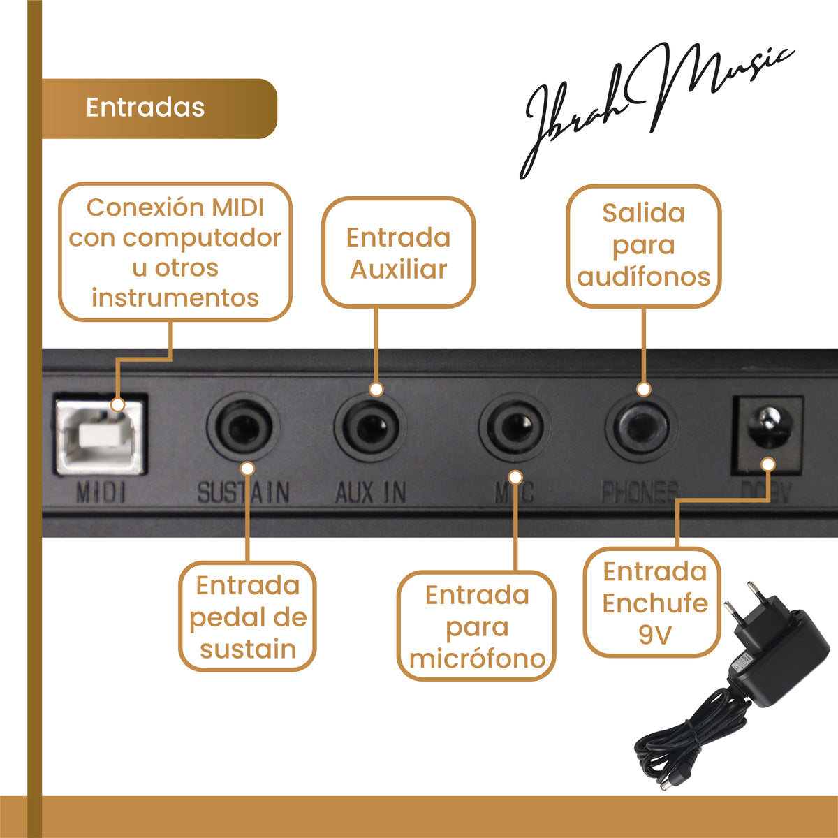 Teclado Musical 61 Teclas Ibrah Music Piano Con Midi Sustain