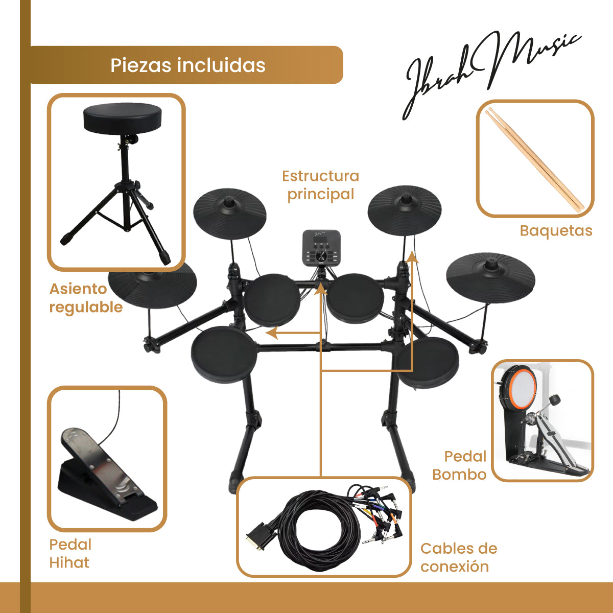Bateria Electrica Profesional MIDI Ibrah Music 14 Piezas