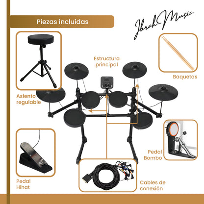 Bateria Electrica Profesional MIDI Ibrah Music 14 Piezas