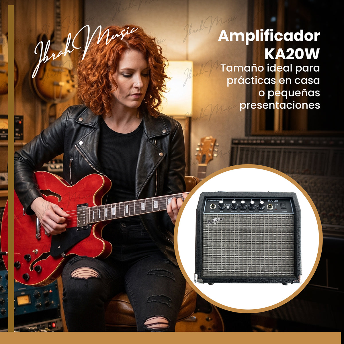 Guitarra Eléctrica Ibrah Semi-Hollow Roja + Amplificador KA20W + Accesorios
