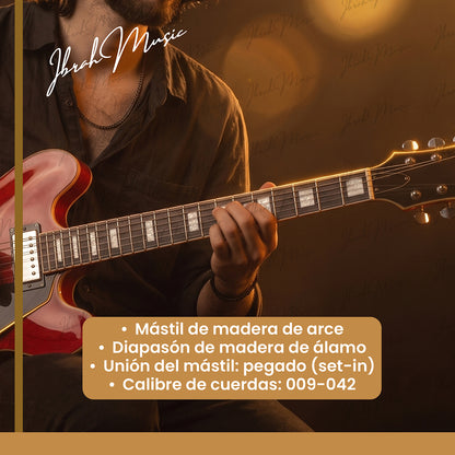 Guitarra Eléctrica Ibrah Semi-Hollow Roja + Amplificador KA20W + Accesorios