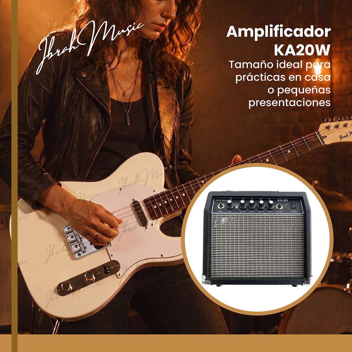 Guitarra Eléctrica Ibrah TC Style Blanca + Amplificador KA20W + Accesorios