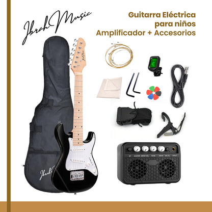 Guitarra Eléctrica Niño 30 pulgadas Negro Blanco + accesorios