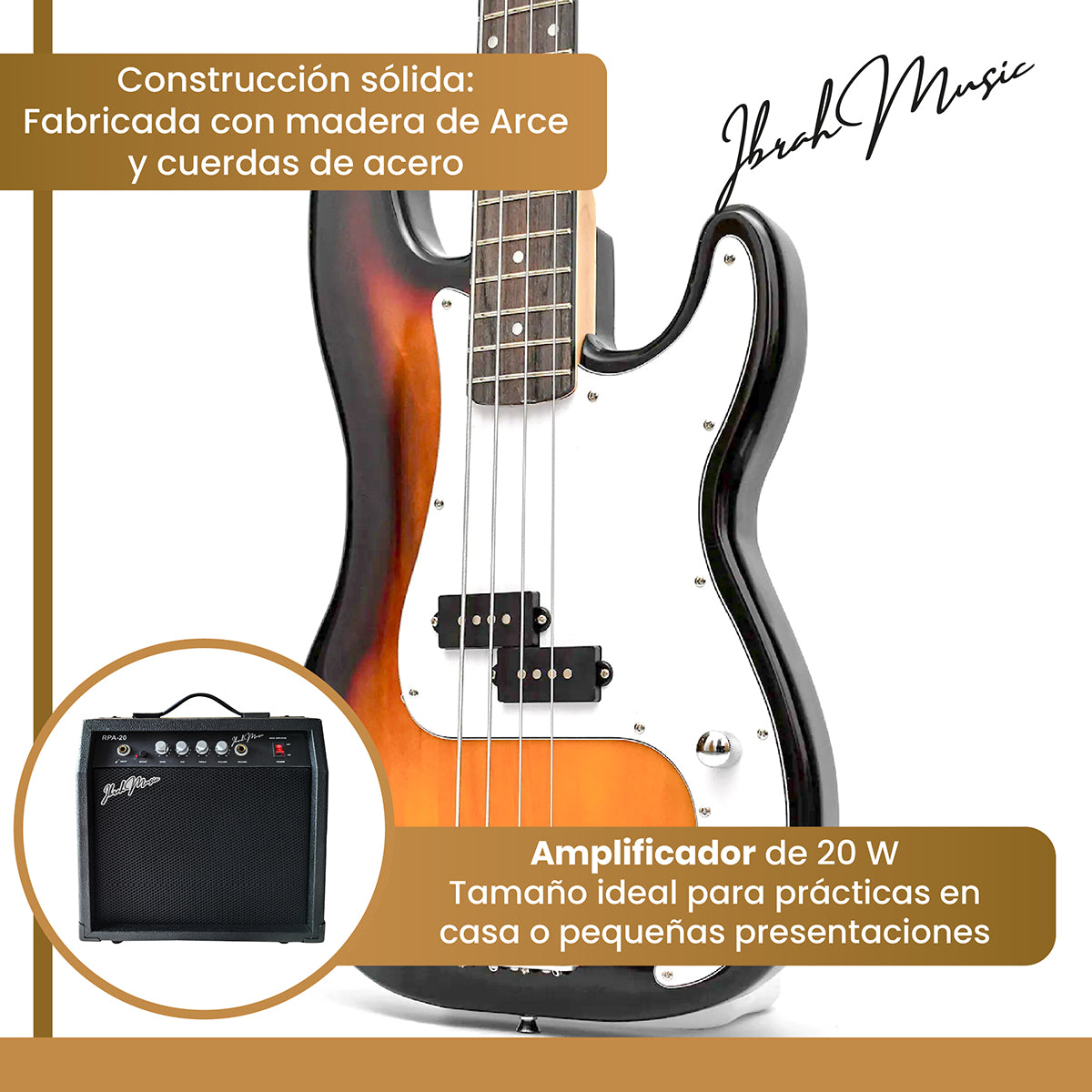 Bajo Eléctrico Ibrah 4 Cuerdas + Amplificador 20W + Acces